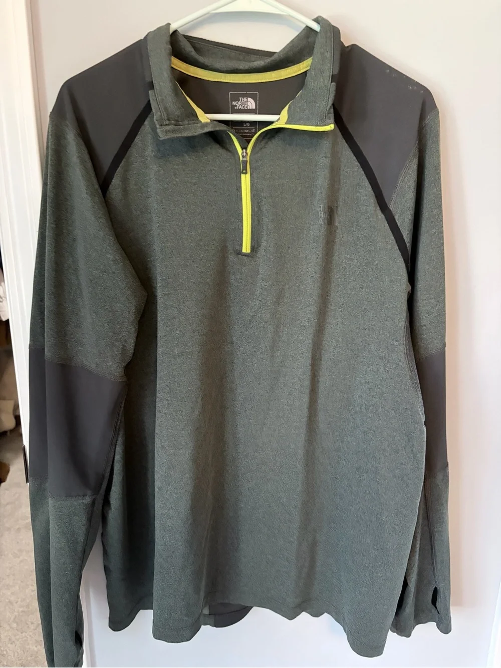 The North Face Men's Half-Zip Pullover - Olive Green with Neon Yellow Zip